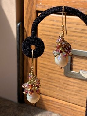 Peachy Gold South Sea Baroque Pearl and Sapphire Earrings
